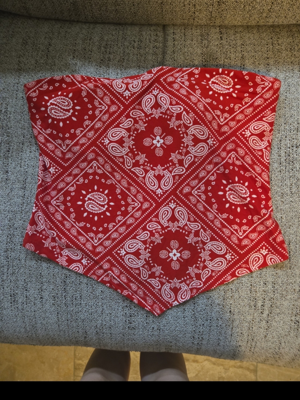 Red Bandana Print Strapless Bustier Top